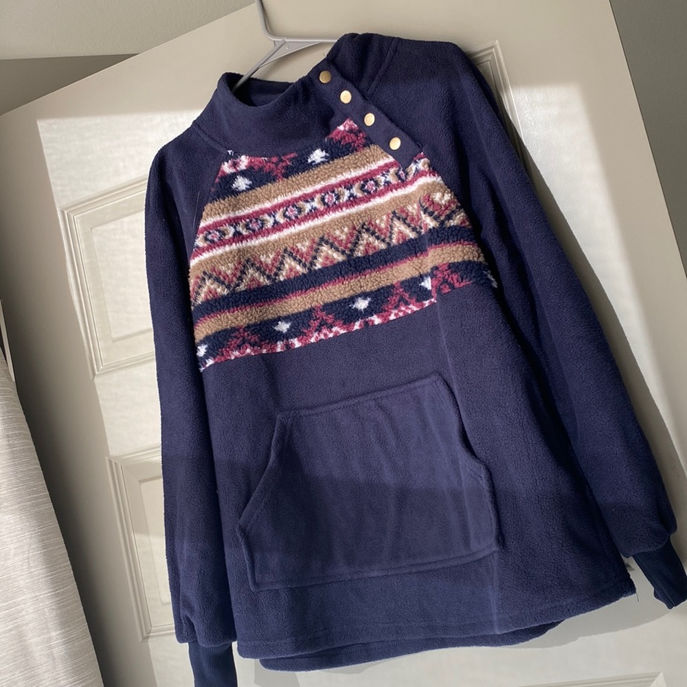 Navy Plush Southwest Print Sweatshirt